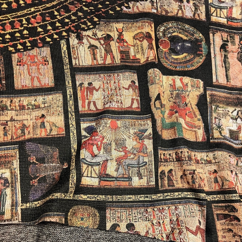 Blush Black/Brown/Beige/Mixed Egyptian Theme Artsy Print Knit Cropped Top - Picture 12 of 16